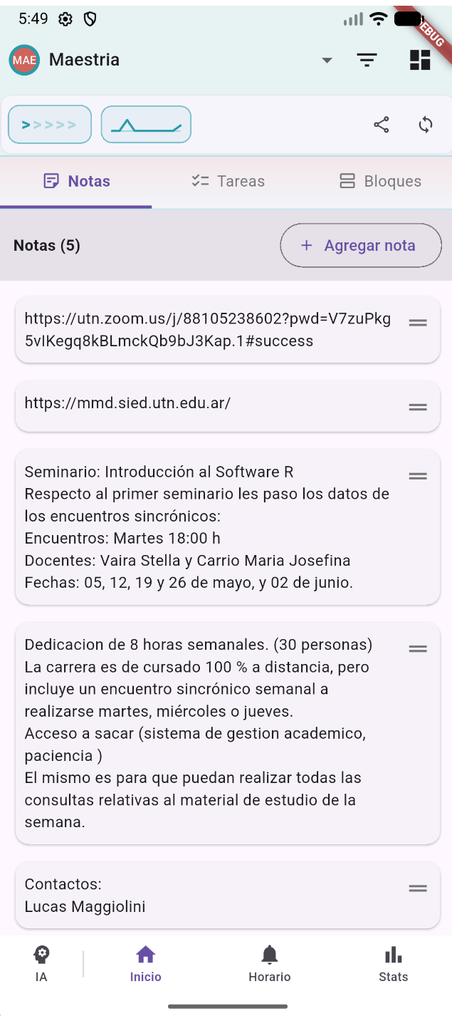 Activity notes view